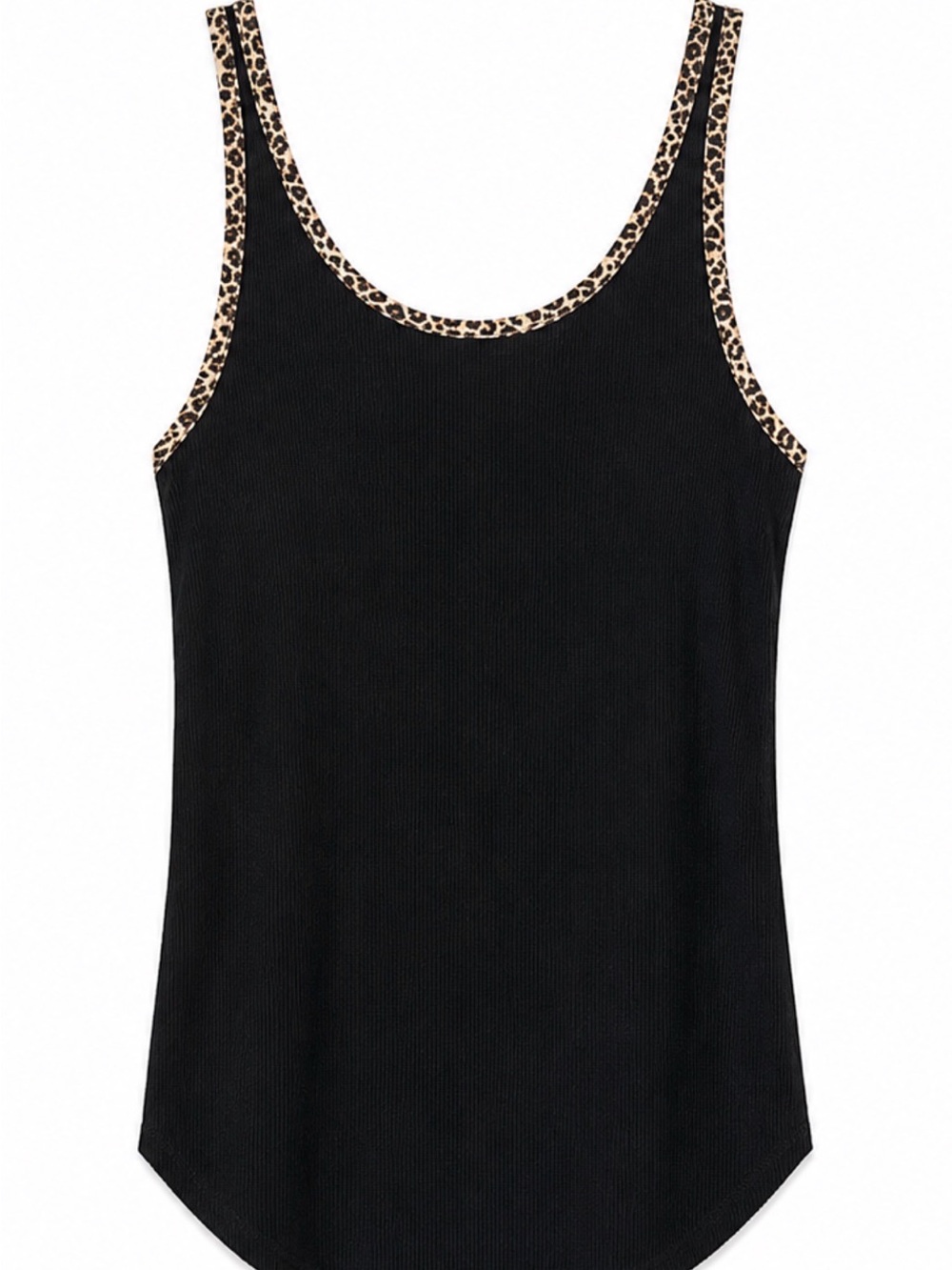 PINK Victoria's Secret Black Tank with Leopard-Print Trim